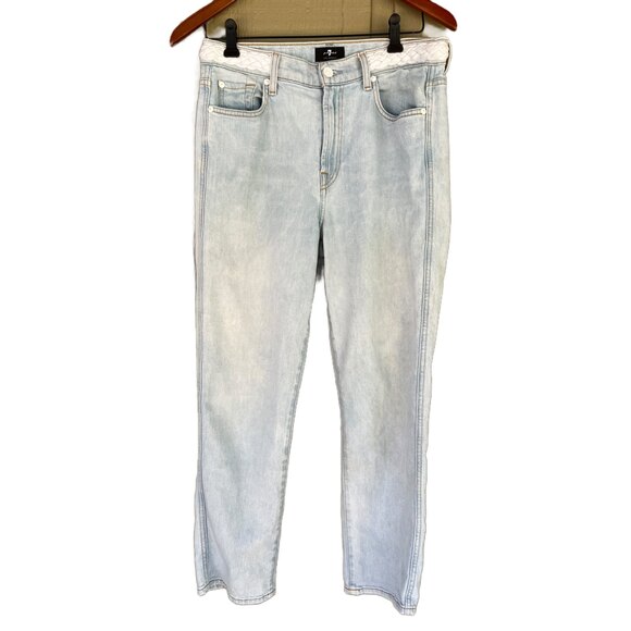 7 For All Mankind High Waist Cropped Straight Light Wash Jeans Size 30 - Picture 1 of 11